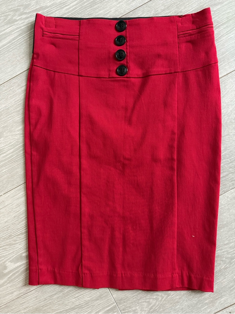 High-Waist Red Pencil Skirt with Front Buttons